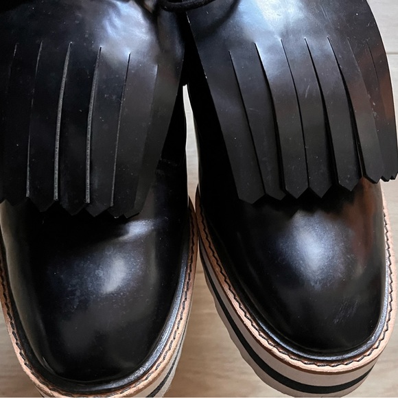 Zara Basic faux patent leather black fringe loafer white platform sole shoe 7.5 - Picture 9 of 16